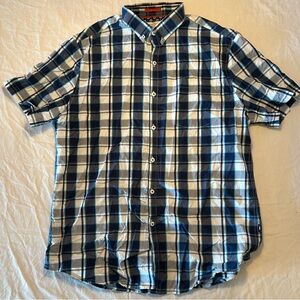 On The Road Blue & White Plaid Short Sleeve Button Up Shirt Men’s Size 44/XL